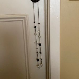 Long black jet bead & pearl necklace